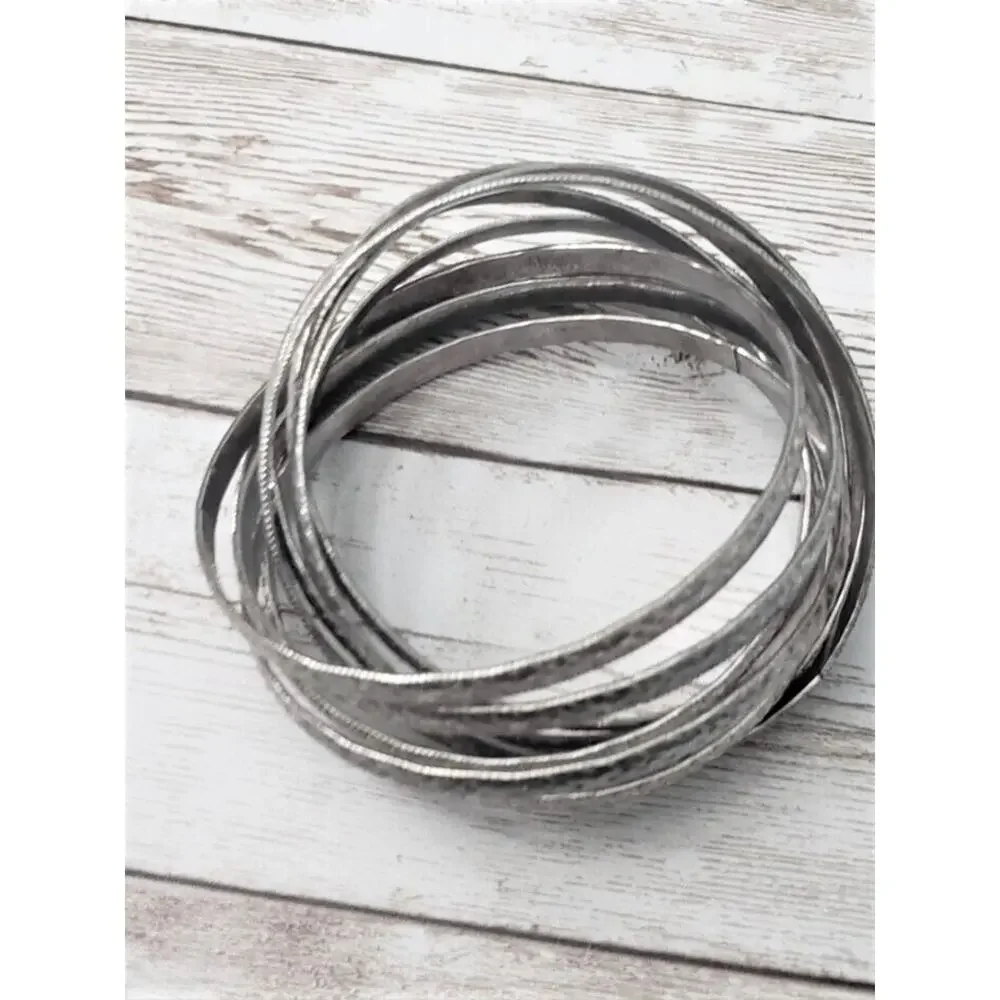 Vintage Bracelets / Bangles - Interlocking Patterned Silver Tone - Statement
